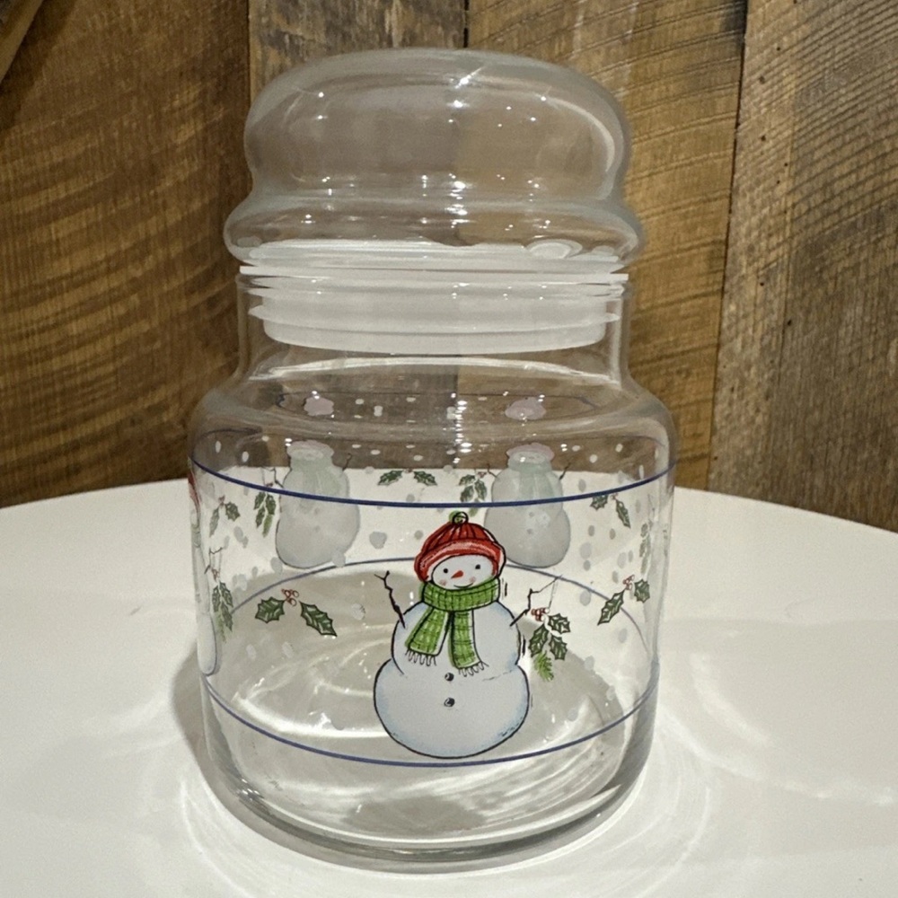 Vintage Libbey Snowman Christmas Candy Jar Storage Jar Vintage Glassware